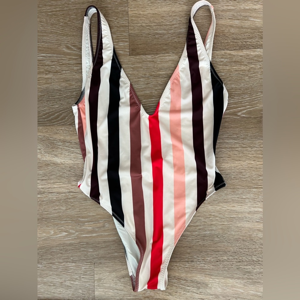 Madewell Solid & Striped Deep V One Piece